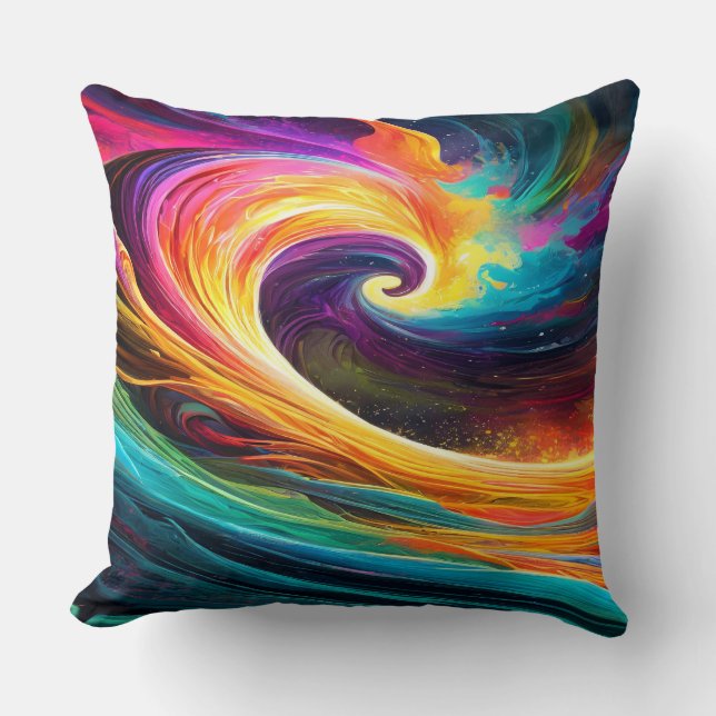 Abstract Vibrant Wave Throw Pillow (Front)