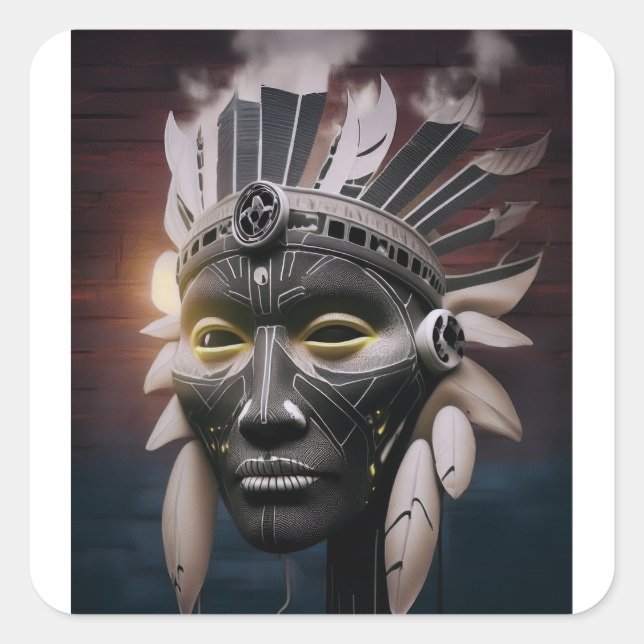 Abstract View Of Native American Chief Square Sticker (Front)