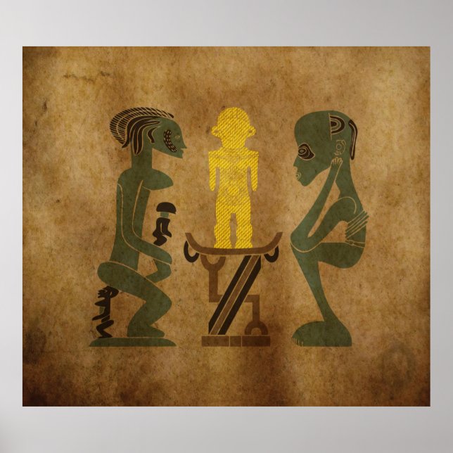 Abstract vintage African tribal cave drawing art Poster (Front)