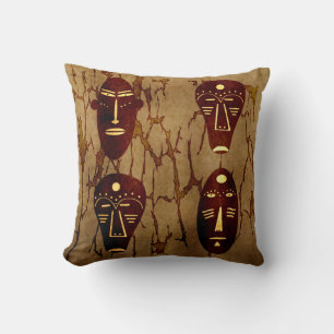 Abstract Vintage African Tribal face art drawing Cushion