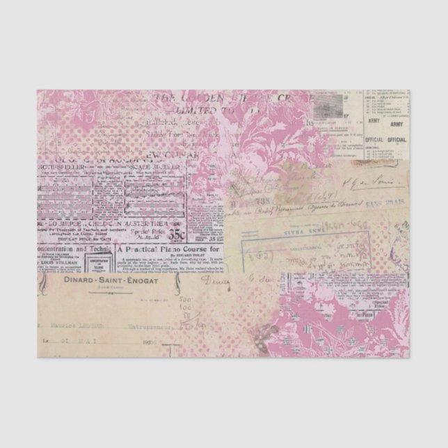 Abstract Vintage Collage Pink Tissue Paper (Front)