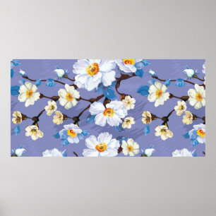 Abstract vintage floral seamless pattern with bloo poster
