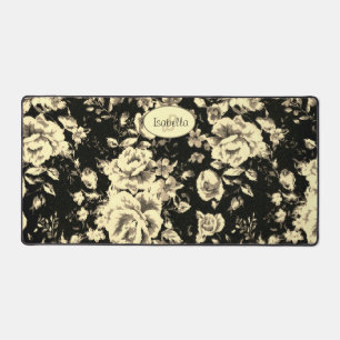 Abstract vintage floral sparkle glass Monogram  Desk Mat