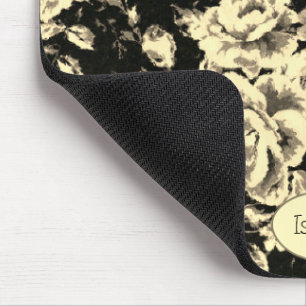 Abstract vintage floral sparkle glass Monogram Mouse Pad