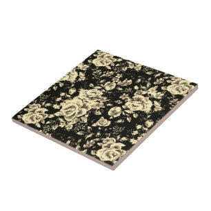 Abstract vintage floral sparkle glass texture ceramic tile