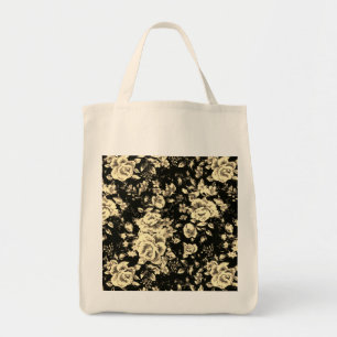 Abstract vintage floral sparkle glass texture tote bag