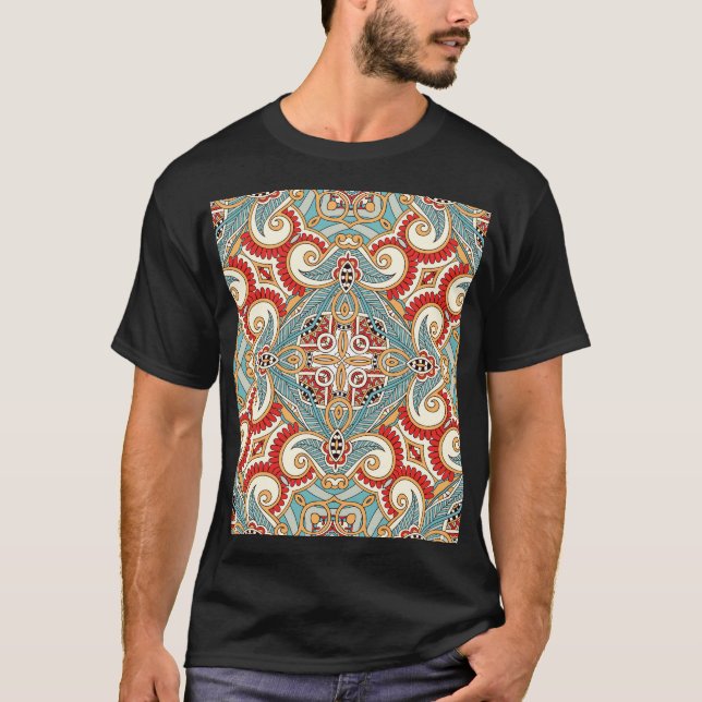 Abstract Vintage Graphical Repeat Wallpaper T-Shirt (Front)