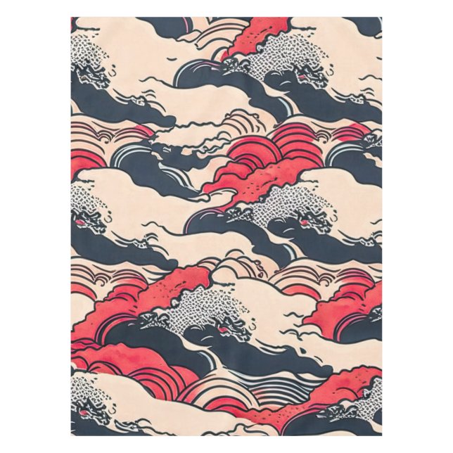 Abstract Vintage Ocean Waves Japanese Style Art | Tablecloth (Front)