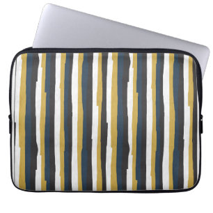 Abstract vintage stripes golden navy laptop sleeve