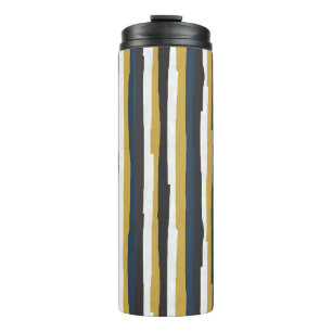 Abstract vintage stripes golden navy thermal tumbler