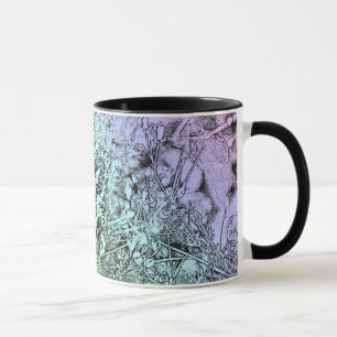 Abstract Violet and Blue Weeds with Black Handle Mug