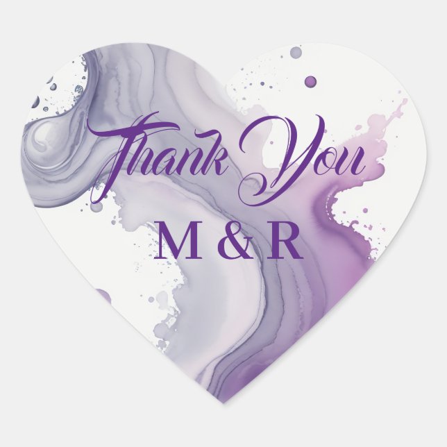 Abstract Violet and Pink Watercolor Thank You Heart Sticker (Front)