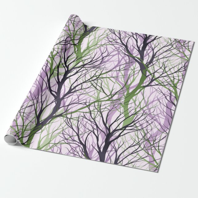 Abstract violet green tree branches wrapping paper (Unrolled)