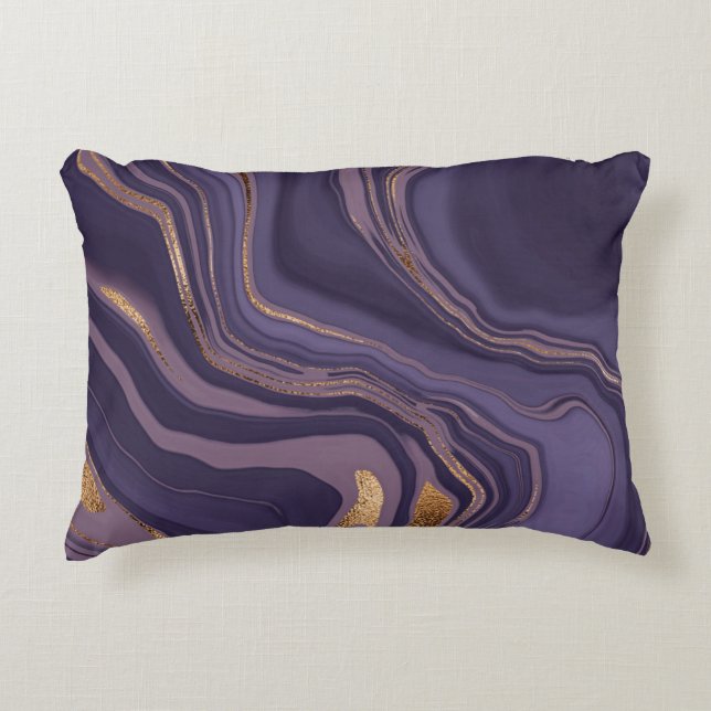 Abstract violet marble with gold decorative cushion (Front)