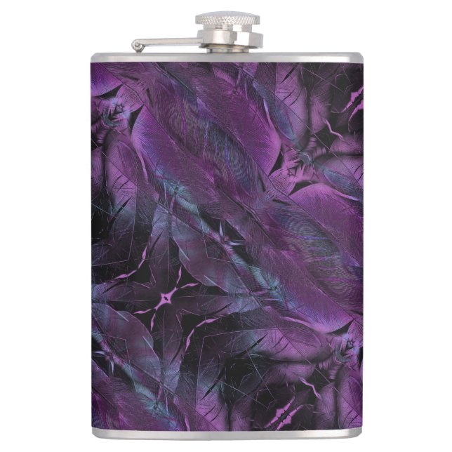 Abstract Violet Purple Black Blue Design Hip Flask (Front)