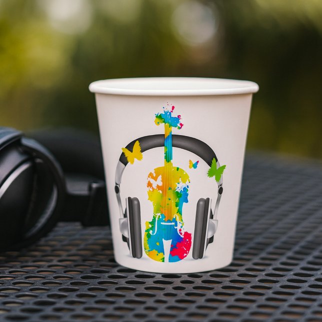 Abstract Violin with Headphones and Music Art  Paper Cups (Creator Uploaded)