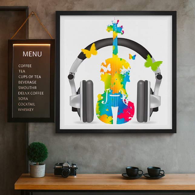 Abstract Violin with Headphones and Music Art  Poster (Creator Uploaded)