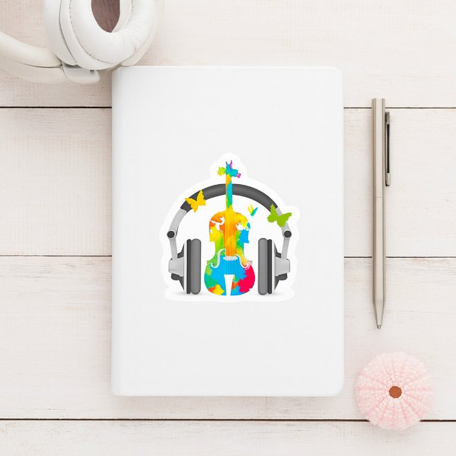 Abstract Violin with Headphones and Music Art  Square Sticker (Creator Uploaded)