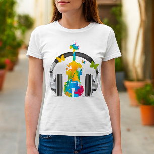 Abstract Violin with Headphones and Music Art T-Shirt
