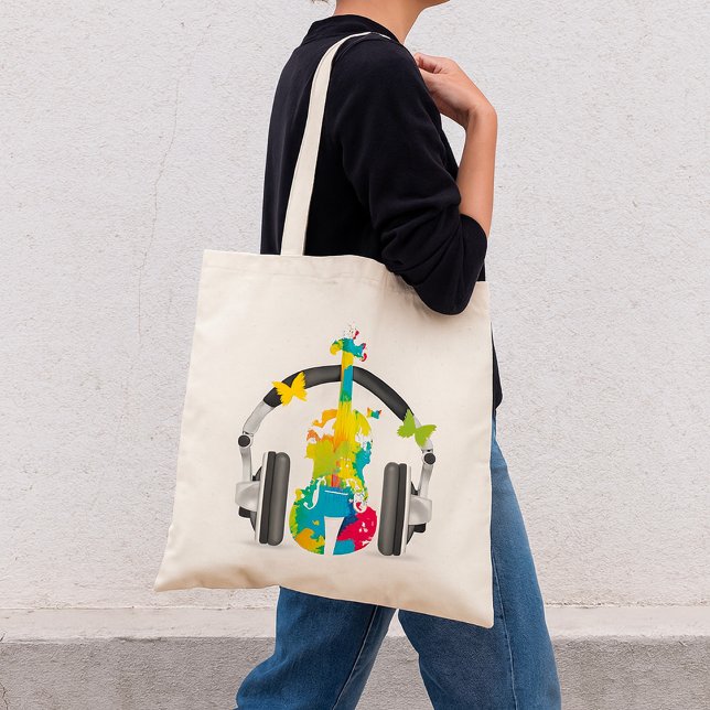 Abstract Violin with Headphones and Music Art  Tote Bag (Creator Uploaded)