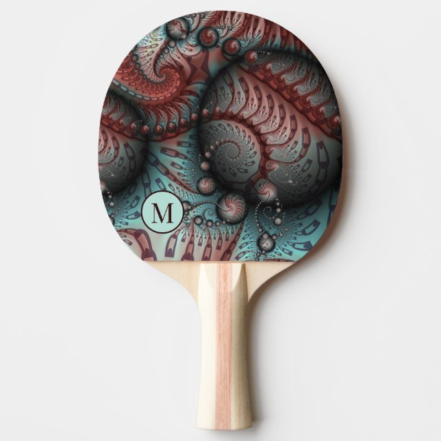 Abstract Vivid Blue Fantasy Fractal Art Monogram Ping Pong Paddle (Front)