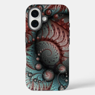 Abstract Vivid Fantasy Fractal Art Brown Blue iPhone 16 Case