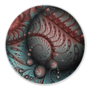 Abstract Vivid Fantasy Fractal Art Brown Blue Ceramic Knob