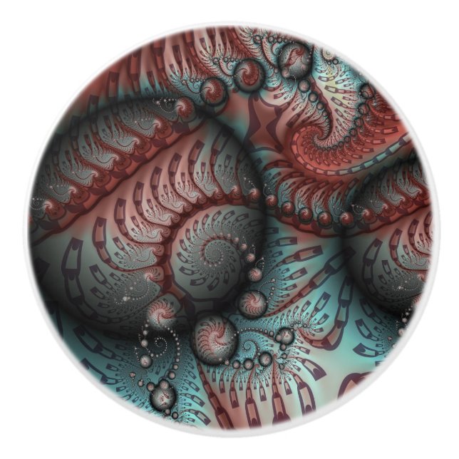Abstract Vivid Fantasy Fractal Art Brown Blue Ceramic Knob (Front)