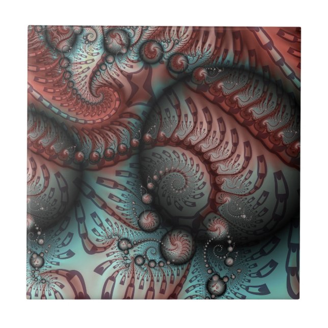 Abstract Vivid Fantasy Fractal Art Brown Blue Ceramic Tile (Front)