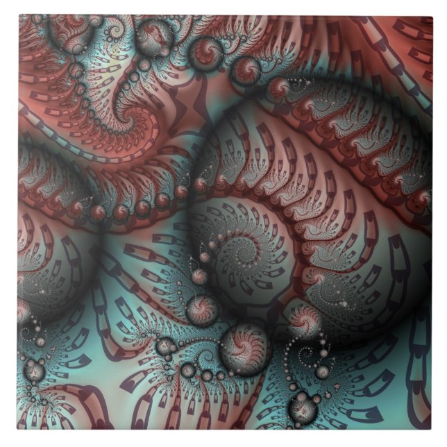 Abstract Vivid Fantasy Fractal Art Brown Blue Ceramic Tile (Front)