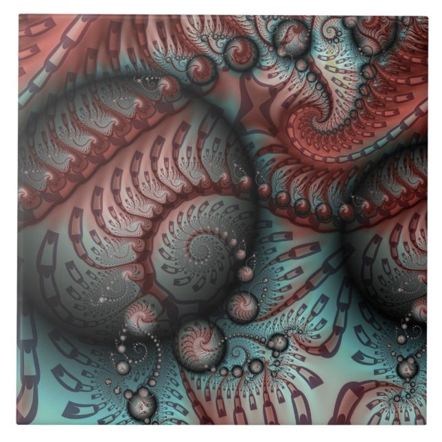 Abstract Vivid Fantasy Fractal Art Brown Blue Ceramic Tile (Front)