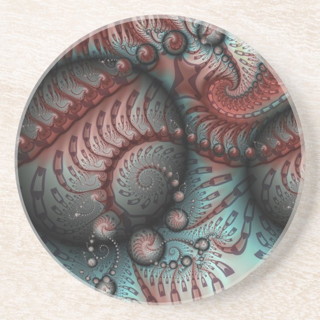 Abstract Vivid Fantasy Fractal Art Brown Blue Coaster (Front)