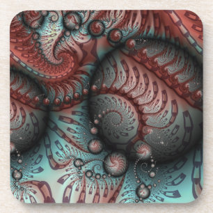 Abstract Vivid Fantasy Fractal Art Brown Blue Coaster