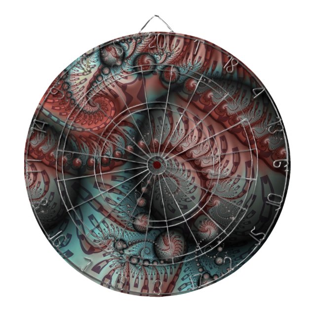 Abstract Vivid Fantasy Fractal Art Brown Blue Dartboard (Front)