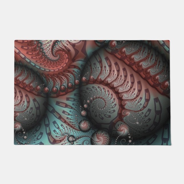 Abstract Vivid Fantasy Fractal Art Brown Blue Doormat (Front)