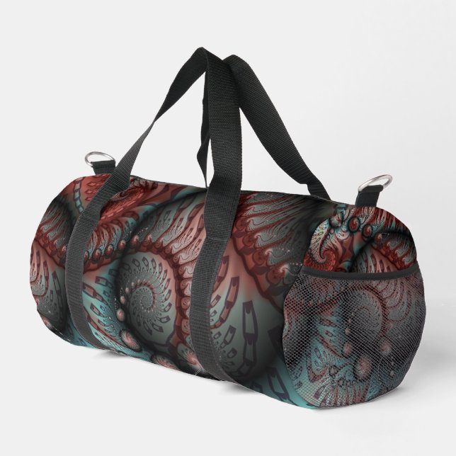 Abstract Vivid Fantasy Fractal Art Brown Blue Duffle Bag (Right Corner)