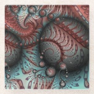 Abstract Vivid Fantasy Fractal Art Brown Blue Glass Coaster