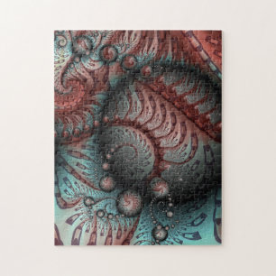 Abstract Vivid Fantasy Fractal Art Brown Blue Jigsaw Puzzle