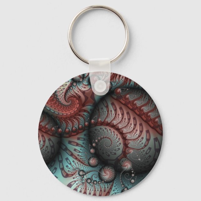 Abstract Vivid Fantasy Fractal Art Brown Blue Key Ring (Front)
