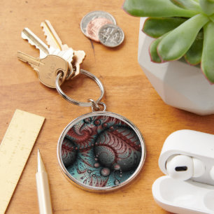 Abstract Vivid Fantasy Fractal Art Brown Blue Key Ring