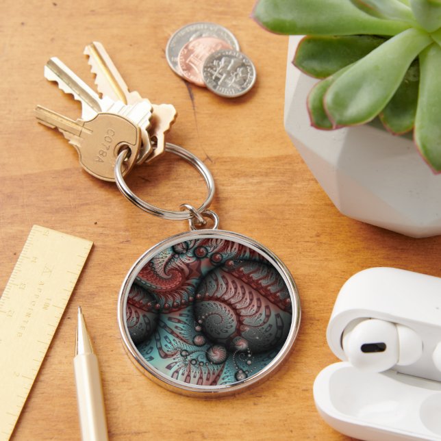 Abstract Vivid Fantasy Fractal Art Brown Blue Key Ring (Desk)