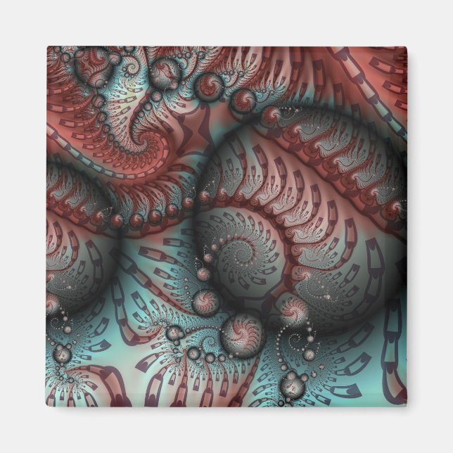 Abstract Vivid Fantasy Fractal Art Brown Blue Magnet (Front)