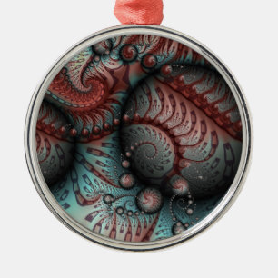 Abstract Vivid Fantasy Fractal Art Brown Blue Metal Ornament