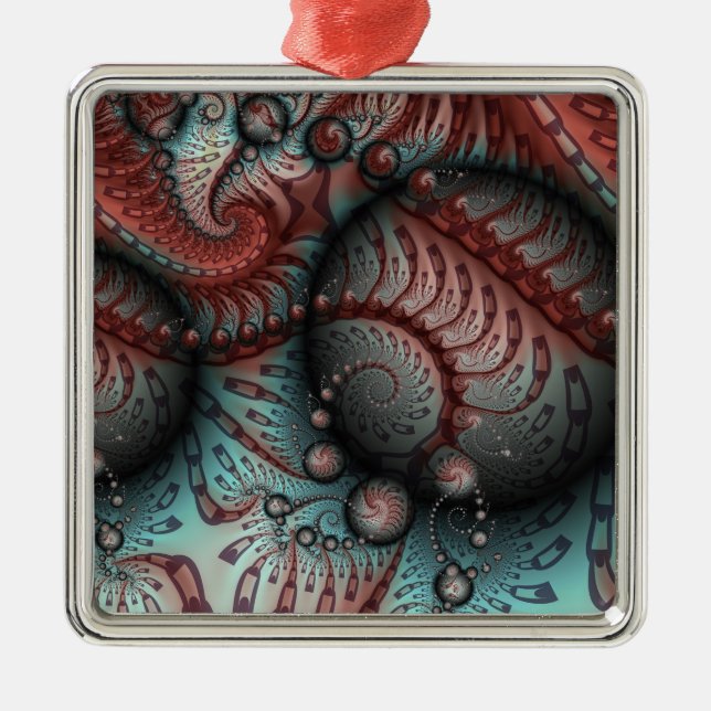 Abstract Vivid Fantasy Fractal Art Brown Blue Metal Ornament (Front)