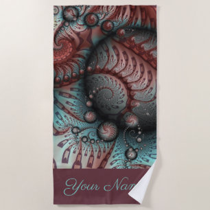 Abstract Vivid Fantasy Fractal Art Brown Blue Name Beach Towel