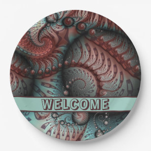 Abstract Vivid Fantasy Fractal Art Brown Blue Paper Plate