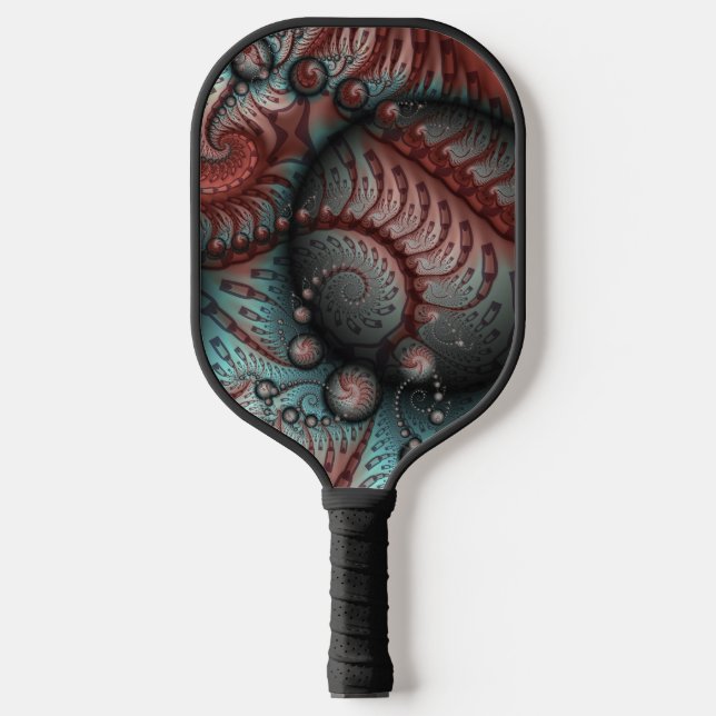 Abstract Vivid Fantasy Fractal Art Brown Blue Pickleball Paddle (Front)