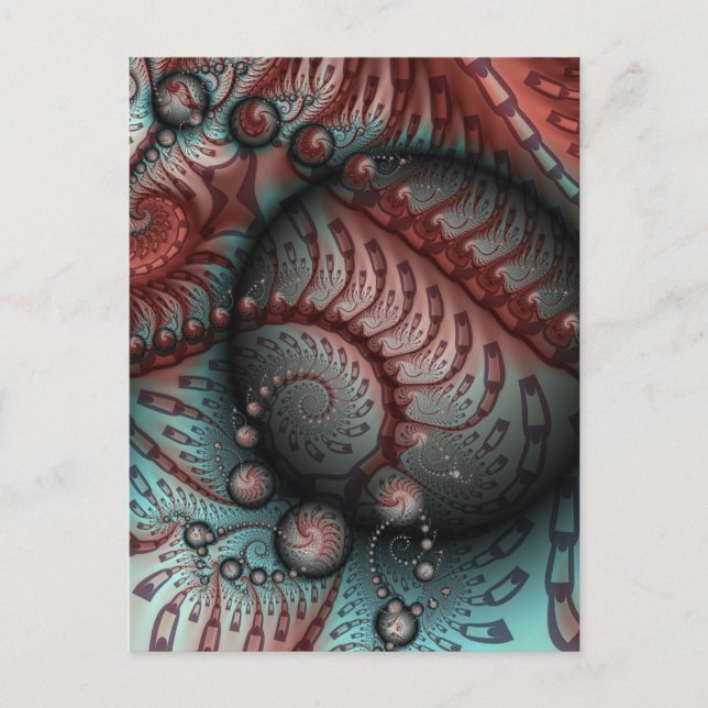 Abstract Vivid Fantasy Fractal Art Brown Blue Postcard (Front)