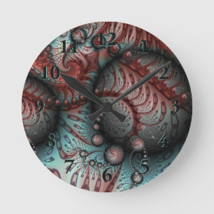 Abstract Vivid Fantasy Fractal Art Brown Blue Round Clock