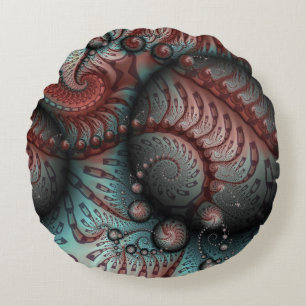 Abstract Vivid Fantasy Fractal Art Brown Blue Round Cushion